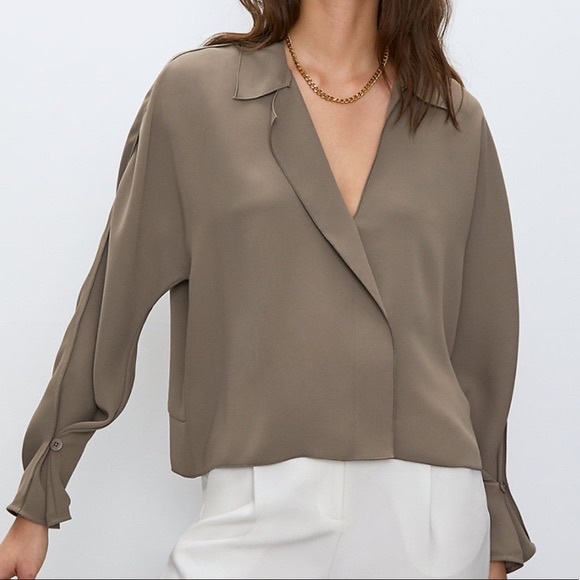 Babaton Tops - Babaton / Aritzia Martin Blouse - Taupe